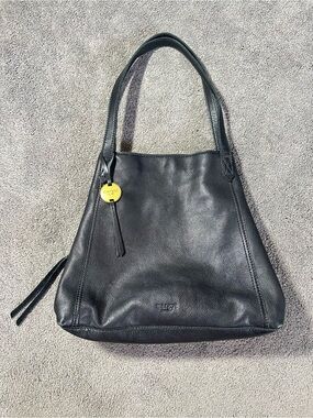 Margot New York Black Leather Marcy Tassel Zipper Huge Tote Shoulder Bag